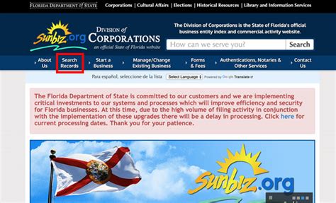 Search florida corporations - Payment Options. Make all checks payable to the Florida Department of State. Check and money orders must be payable in U.S. currency drawn from a U.S. bank. Credit cards accepted for filing online are MasterCard, Visa, Discover and American Express. Prepaid Sunbiz E-File Account. 